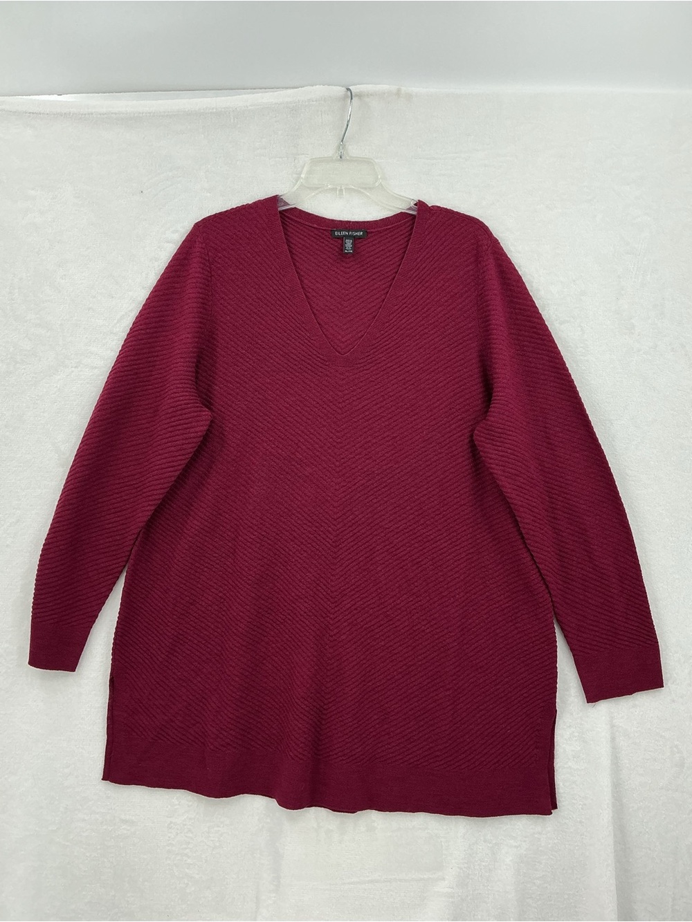 Eileen Fisher V-Neck Tunic Sweater — Berry 923 - Picture 2 of 5